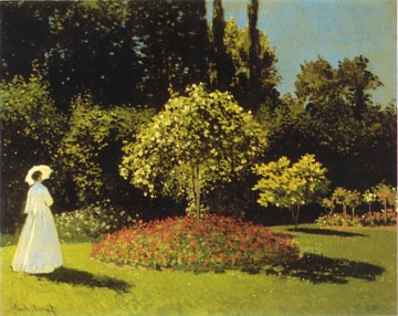 Featured is a postcard image of Claude Monet's "Lady in the Garden" - a classical example of the art movement called Impressionism.  Monet is considered the premiere Impressionist artist.  The original unused postcard is for sale in The unltd.com Store. 